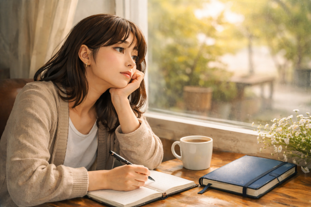 人付き合いに悩み窓の外を見つめる女性のイメージ