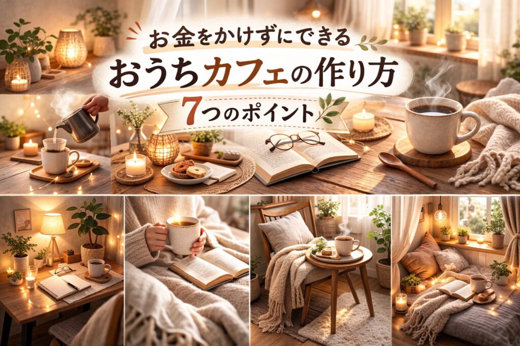 お金をかけずにできるおうちカフェの作り方7つのポイントを紹介するイメージ画像