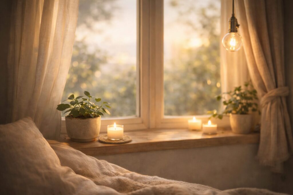 やわらかな光が差し込む静かな窓辺のおうちカフェ空間