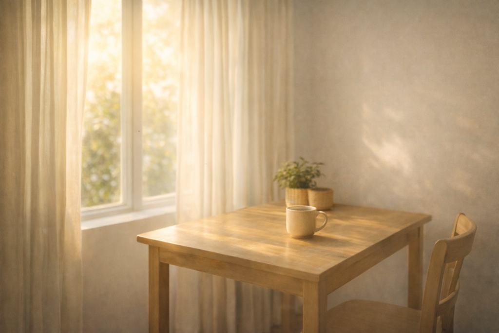 生活リズムが整った穏やかな部屋の朝の光