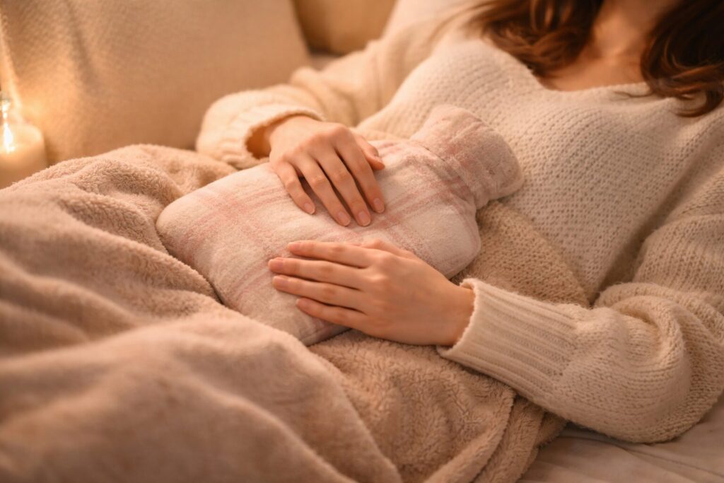 あずきカイロでお腹を温めて春の冷え対策をする