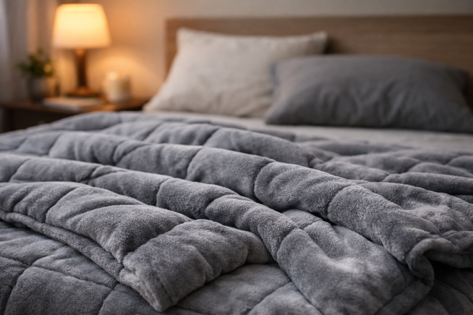 悪夢が続く夜の寝室イメージとやわらかい毛布