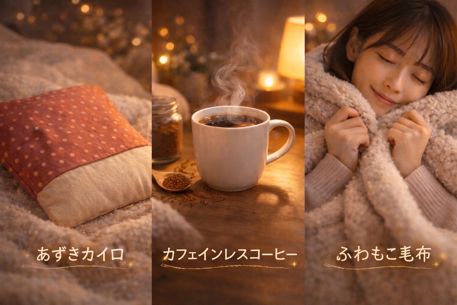 あずきカイロ・ふわもこ毛布・カフェインレスコーヒーで夜がやさしくなるあったかセレクト