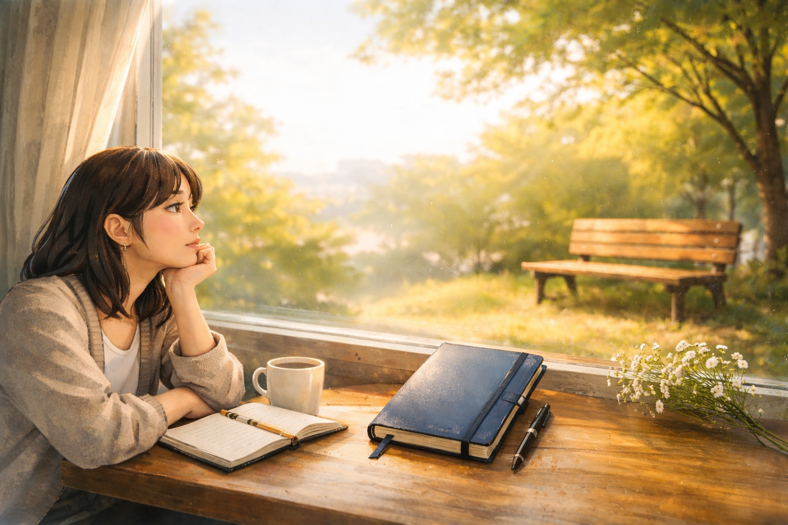 人間関係に疲れて考え込む女性の様子