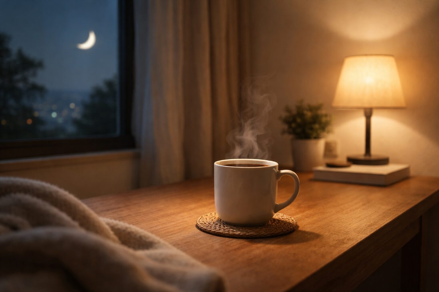 夜にコーヒーを飲みたい人へ。眠りを守るカフェインレスのやさしいイメージ