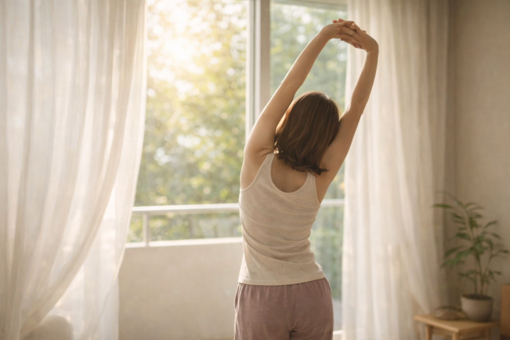 落ち込んだときに室内で軽く体を動かしてリフレッシュする様子