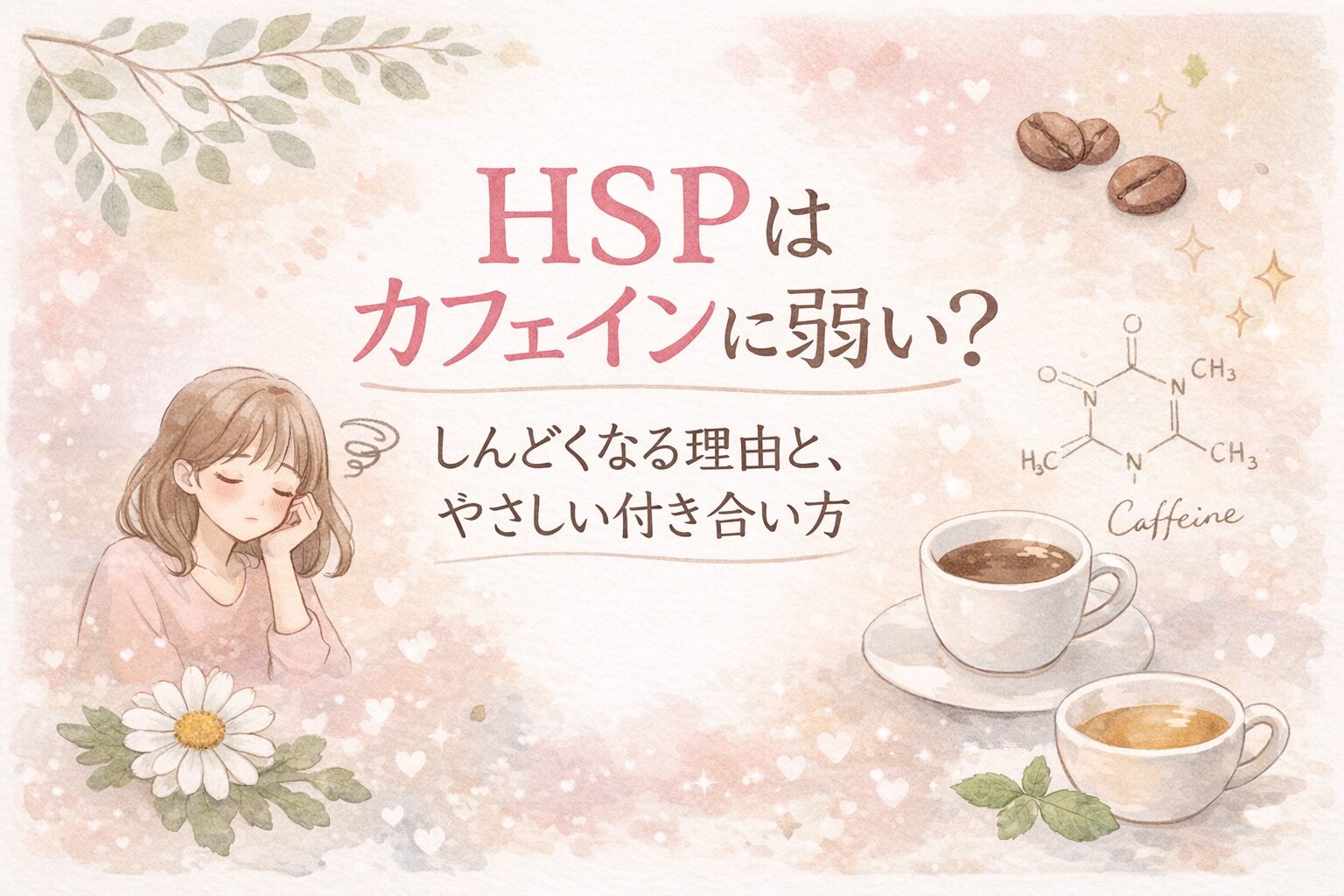 HSPとカフェインの関係に悩む女性をイメージしたアイキャッチ画像