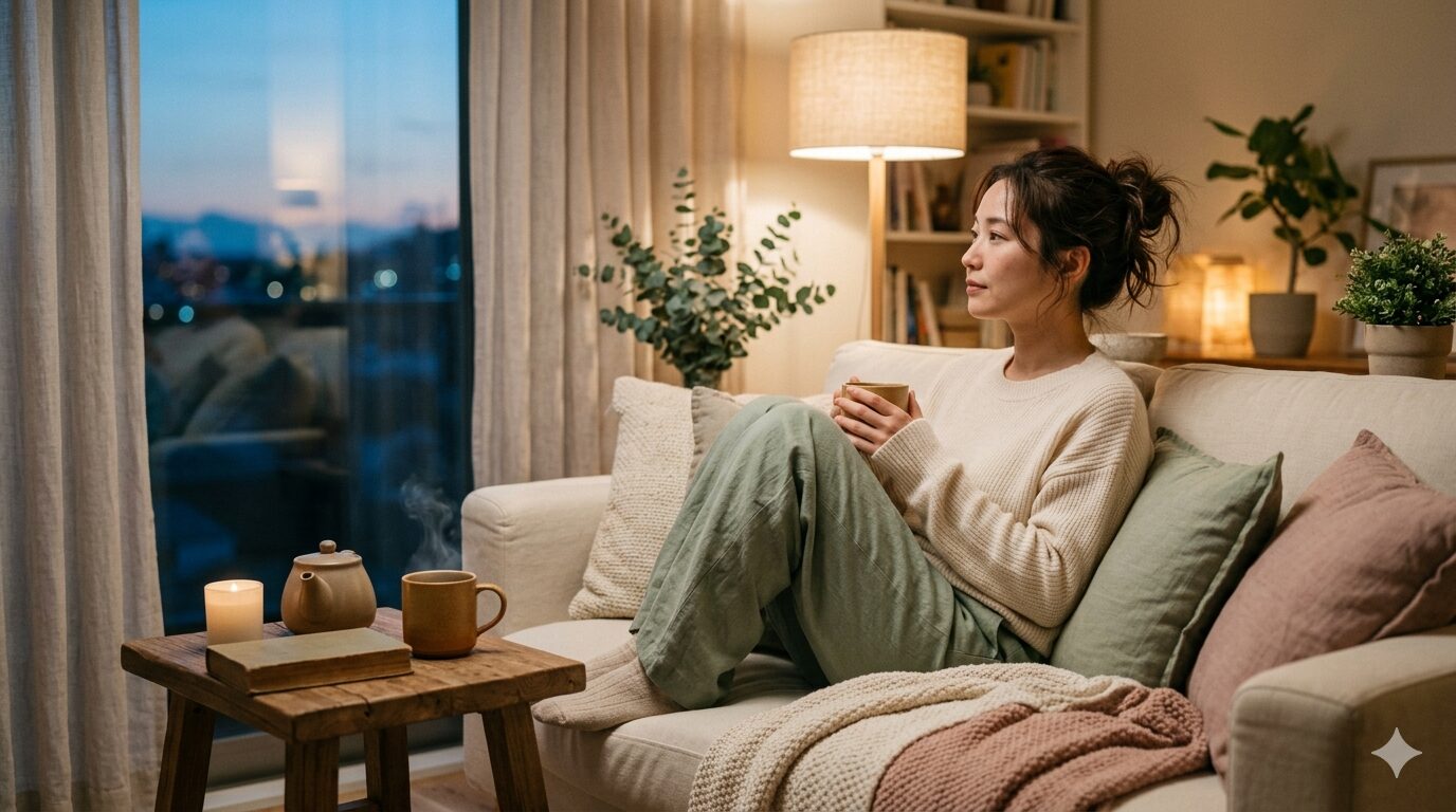 HSPの気疲れを感じて目を閉じて休む女性のイメージ